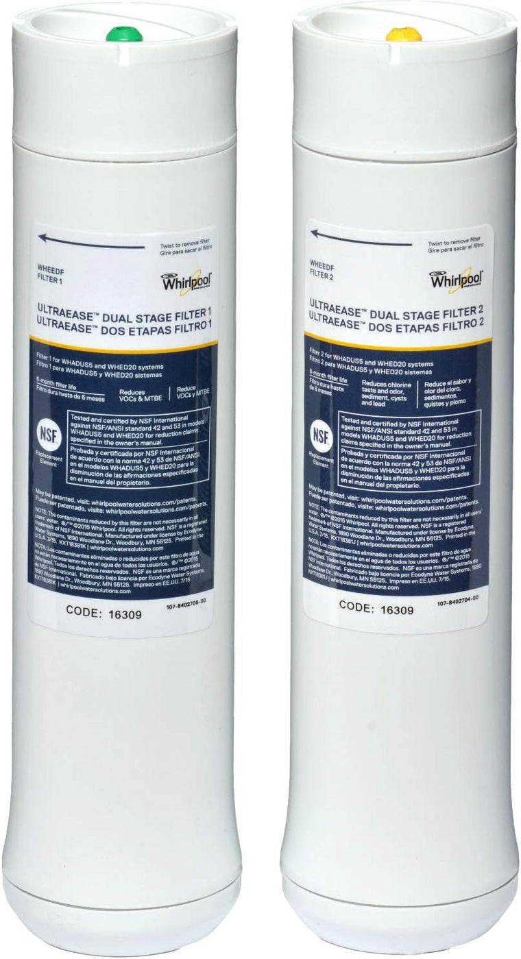 Whirlpool WHEEDF Dual-Stage Replacement Water Filters, 1 Set of 2, Gray, Compatible with WHADUS5 and WHED20 Filtration Systems