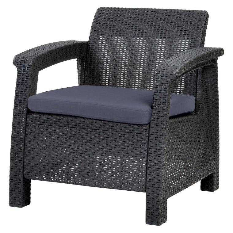 Keter Corfu Resin Patio Armchair with Cushion, Gray