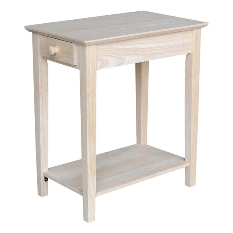 Narrow Transitional End Table in Natural Wood, Featuring One Drawer by Pemberly Row